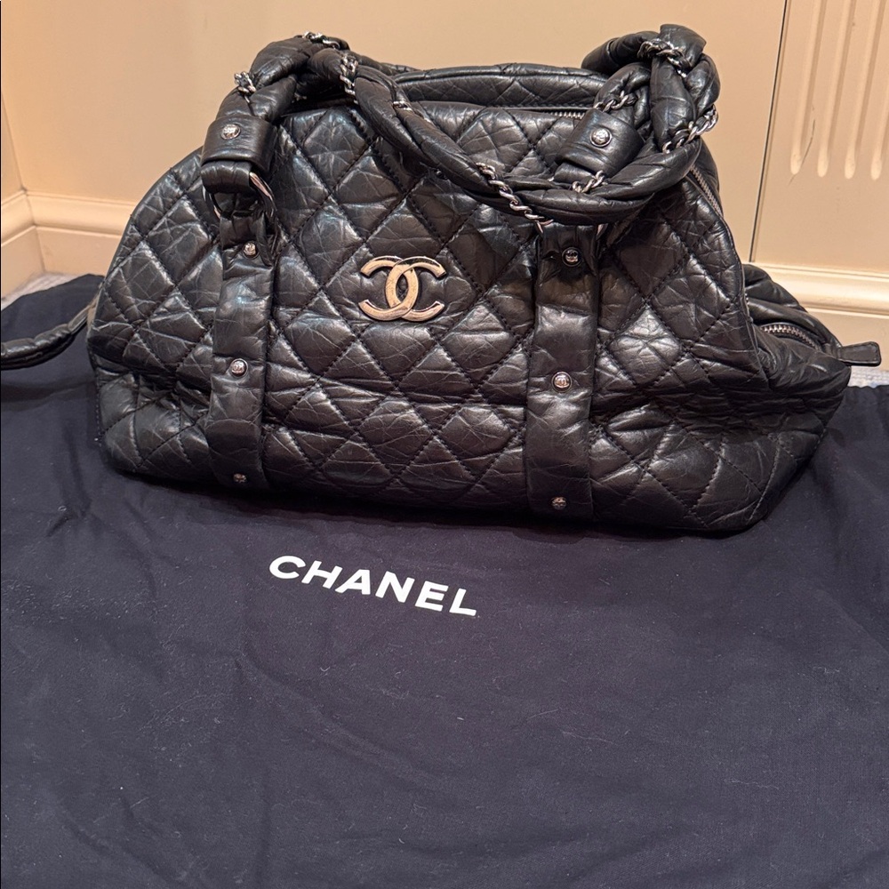 Authentic CHANEL Lady Braid Bowler Bag - Black Quilted Lambskin